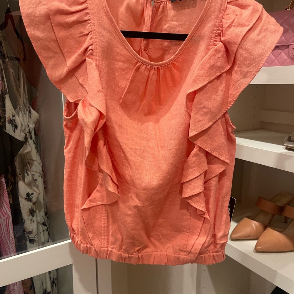 Express Coral Ruffle Sleeve Blouse